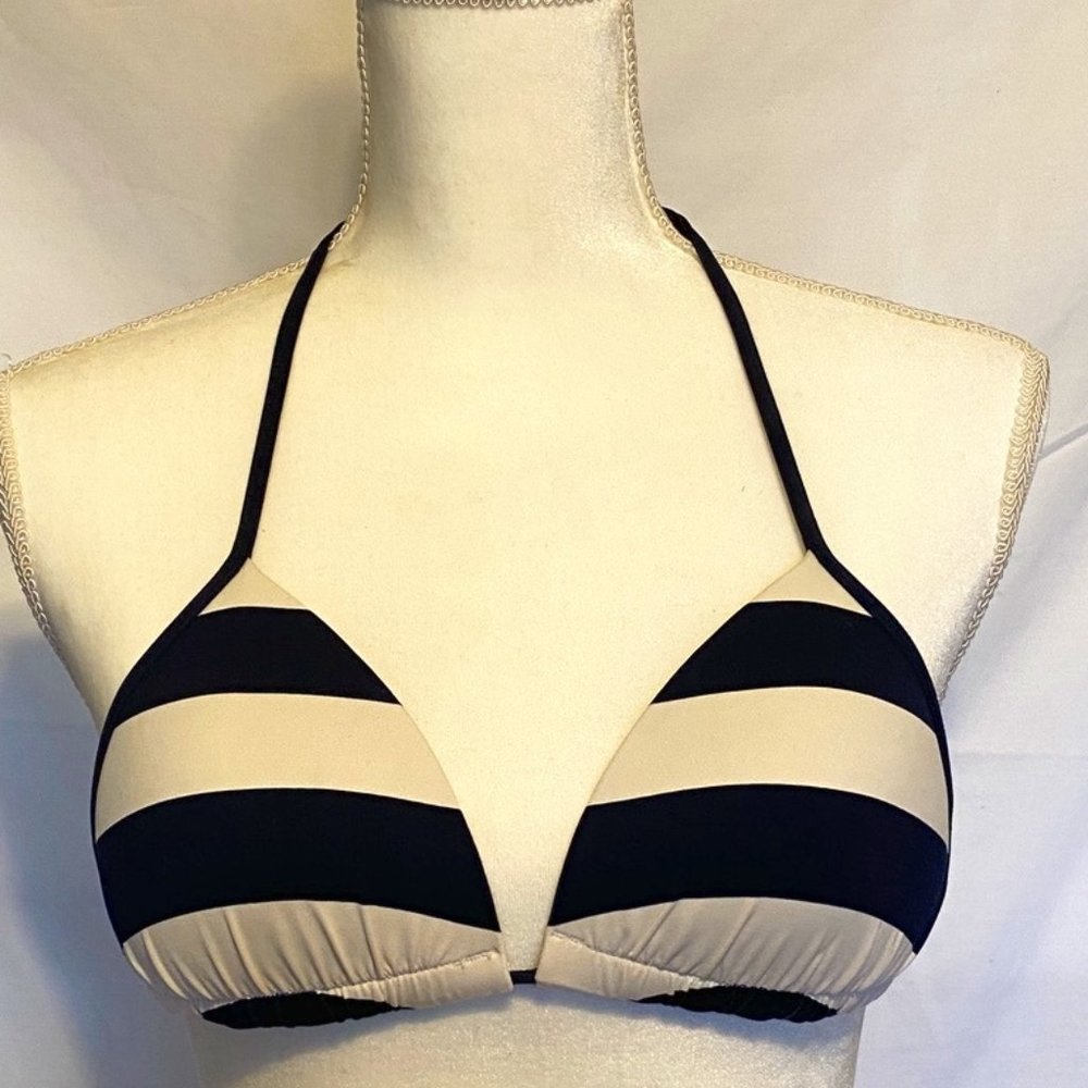 Gilly Hicks Swim Push ‘Em Up ~ Navy & White Stripe Front Slip Bikini Top  ~Sz.S